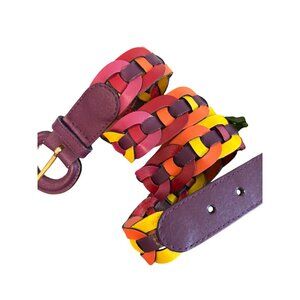 Vintage Womens Woven Multicolor Retro Leather Belt Split Cowhide - SM Size
